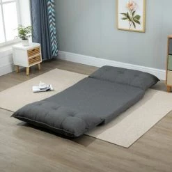 HOMCOM Chauffeuse - Matelas D'appoint Pliant - Fauteuil Convertible - Inclinaison Dossier Réglable 13 Positions - Tissu Lin - Gris -Pas Cher Fauteuil Magasin 29035017 4