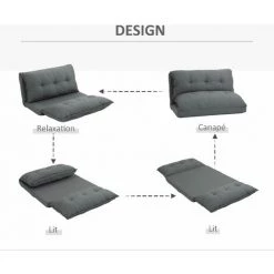 HOMCOM Chauffeuse - Matelas D'appoint Pliant - Fauteuil Convertible - Inclinaison Dossier Réglable 13 Positions - Tissu Lin - Gris -Pas Cher Fauteuil Magasin 29035017 5