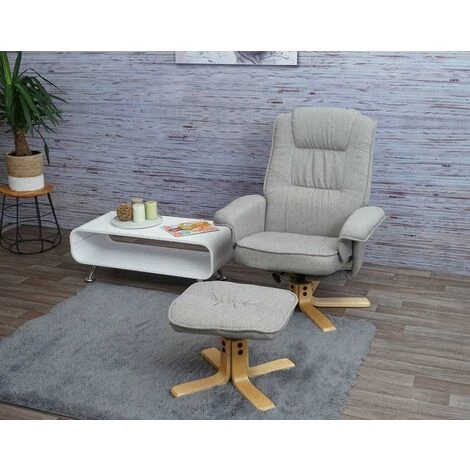 HHG Fauteuil De Télé M56, Fauteuil De Relaxation Avec Tabouret, Tissu ~ Gris Clair 4 HHG Fauteuil De Télé M56, Fauteuil De Relaxation Avec Tabouret, Tissu ~ Gris Clair – Image 2