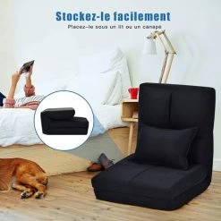COSTWAY Chaise Longue Réglable Fauteuil Relax De Sol Matelas Pliant, Canapé Paresseux Avec Pouf Confortable Et Dossier Ajustable De 5 Positions Pour Méditation, Lecture,Jusqu’à 100KG