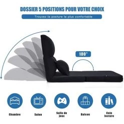 COSTWAY Chaise Longue Réglable Fauteuil Relax De Sol Matelas Pliant, Canapé Paresseux Avec Pouf Confortable Et Dossier Ajustable De 5 Positions Pour Méditation, Lecture,Jusqu’à 100KG -Pas Cher Fauteuil Magasin 29101330 3