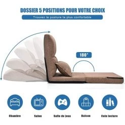 COSTWAY Chaise Longue Réglable Fauteuil Relax De Sol Matelas Pliant, Canapé Paresseux Avec Pouf Confortable Et Dossier Ajustable De 5 Positions Pour Méditation, Lecture,Jusqu’à 100KG 9 COSTWAY Chaise Longue Réglable Fauteuil Relax De Sol Matelas Pliant, Canapé Paresseux Avec Pouf Confortable Et Dossier Ajustable De 5 Positions Pour Méditation, Lecture,Jusqu’à 100KG -Pas Cher Fauteuil Magasin 29101331 3
