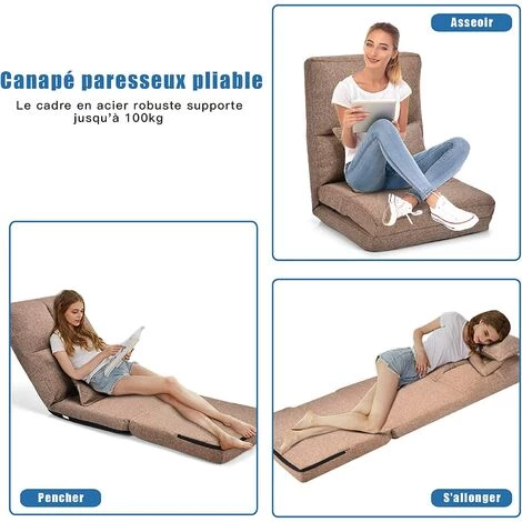 COSTWAY Chaise Longue Réglable Fauteuil Relax De Sol Matelas Pliant, Canapé Paresseux Avec Pouf Confortable Et Dossier Ajustable De 5 Positions Pour Méditation, Lecture,Jusqu’à 100KG 6 COSTWAY Chaise Longue Réglable Fauteuil Relax De Sol Matelas Pliant, Canapé Paresseux Avec Pouf Confortable Et Dossier Ajustable De 5 Positions Pour Méditation, Lecture,Jusqu’à 100KG â Image 4