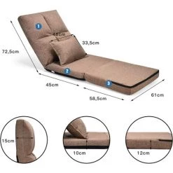 COSTWAY Chaise Longue Réglable Fauteuil Relax De Sol Matelas Pliant, Canapé Paresseux Avec Pouf Confortable Et Dossier Ajustable De 5 Positions Pour Méditation, Lecture,Jusqu’à 100KG 11 COSTWAY Chaise Longue Réglable Fauteuil Relax De Sol Matelas Pliant, Canapé Paresseux Avec Pouf Confortable Et Dossier Ajustable De 5 Positions Pour Méditation, Lecture,Jusqu’à 100KG -Pas Cher Fauteuil Magasin 29101331 5