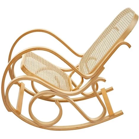 DéCOSHOP26 Fauteuil à Bascule Rocking Chair Couleur Chêne Dossier Rotin - Noir 4 DéCOSHOP26 Fauteuil à Bascule Rocking Chair Couleur Chêne Dossier Rotin - Noir – Image 2