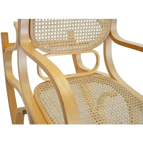 DéCOSHOP26 Fauteuil à Bascule Rocking Chair Couleur Chêne Dossier Rotin - Noir 7 DéCOSHOP26 Fauteuil à Bascule Rocking Chair Couleur Chêne Dossier Rotin - Noir – Image 5