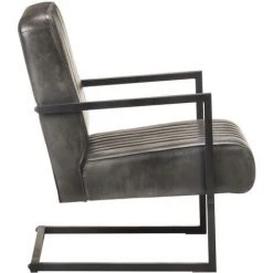 VidaXL Fauteuil Cantilever Cuir Véritable Gris - Gris -Pas Cher Fauteuil Magasin 29417573 3