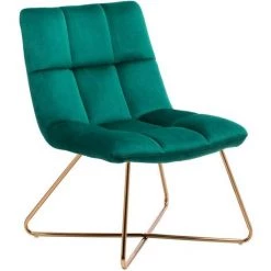 DéCOSHOP26 Fauteuil Rembourré Design En Tissu Velours Vert Bleu Pieds En Métal Doré - Bleu