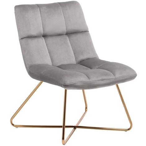 DéCOSHOP26 Fauteuil Rembourré Design En Tissu Velours Gris Pieds En Métal Doré - Or 3 DéCOSHOP26 Fauteuil Rembourré Design En Tissu Velours Gris Pieds En Métal Doré - Or