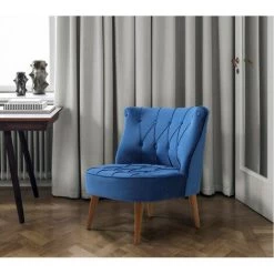 AZURA HOME DESIGN Fauteuil Crapaud En Velours Bleu - Bleu -Pas Cher Fauteuil Magasin 29562625 3