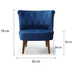 AZURA HOME DESIGN Fauteuil Crapaud En Velours Bleu - Bleu -Pas Cher Fauteuil Magasin 29562625 4