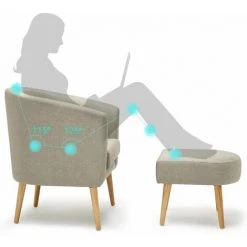 Fauteuil Salon, Fauteuil Scandinave Avec Repose-Pieds En Tissu, Pieds En Bois Massif, Gris Clair - Meerveil -Pas Cher Fauteuil Magasin 29662877 3