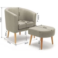 Fauteuil Salon, Fauteuil Scandinave Avec Repose-Pieds En Tissu, Pieds En Bois Massif, Gris Clair - Meerveil -Pas Cher Fauteuil Magasin 29662877 4