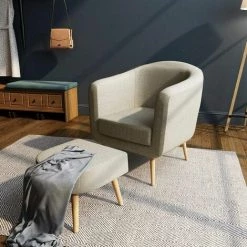 Fauteuil Salon, Fauteuil Scandinave Avec Repose-Pieds En Tissu, Pieds En Bois Massif, Gris Clair - Meerveil -Pas Cher Fauteuil Magasin 29662877 5