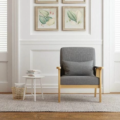 Fauteuil Salon, Chaise Rétro Avec Oreiller, Convient Au Chambre à Coucher Salon Balcon Bureau, Gris Foncé - Meerveil 3 Fauteuil Salon, Chaise Rétro Avec Oreiller, Convient Au Chambre à Coucher Salon Balcon Bureau, Gris Foncé - Meerveil