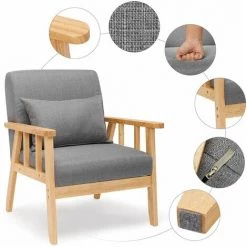 Fauteuil Salon, Chaise Rétro Avec Oreiller, Convient Au Chambre à Coucher Salon Balcon Bureau, Gris Foncé - Meerveil 11 Fauteuil Salon, Chaise Rétro Avec Oreiller, Convient Au Chambre à Coucher Salon Balcon Bureau, Gris Foncé - Meerveil -Pas Cher Fauteuil Magasin 29662912 5