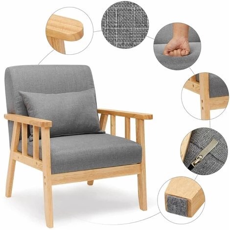 Fauteuil Salon, Chaise Rétro Avec Oreiller, Convient Au Chambre à Coucher Salon Balcon Bureau, Gris Foncé - Meerveil 7 Fauteuil Salon, Chaise Rétro Avec Oreiller, Convient Au Chambre à Coucher Salon Balcon Bureau, Gris Foncé - Meerveil – Image 5