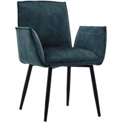 DéCOSHOP26 Fauteuil Design Vintage En Velours Bleu Cadre En Métal - Bleu