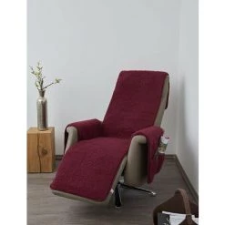 K. & N. Schurwolle Protège-Fauteuil En Laine Vierge Avec Protège-accoudoirs Et Longue Partie Inférieure : 100% Polyester, Bordeaux, Partie Centrale 200 X 50 Cm, Env. 60 X 40 Cm