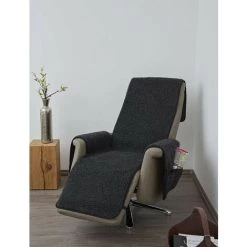 K. & N. Schurwolle Protège-Fauteuil En Laine Vierge Avec Protège-accoudoirs Et Longue Partie Inférieure : 100% Polyester Anthracite Partie Centrale 200 X 50 Cm Env. 60 X 40 Cm