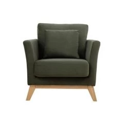 MILIBOO Fauteuil Scandinave Déhoussable Tissu Effet Velours Kaki OSLO