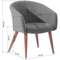 HOMYLIN Lot De 2 Chaises Salle à Manger Rétro Fauteuil Chaises En Tissu Velours Rembourrée Pour Salon Bureau, Avec Jambes En Métal Style Bois, Grise -Pas Cher Fauteuil Magasin 30235503 4