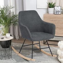 URBAN MEUBLE Fauteuil à Bascule Relaxation Scandinave Ergonomique Rocking Chair Tissu Gris Foncé Confortable -Pas Cher Fauteuil Magasin 30812274 3