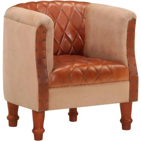 Fauteuil Cuir Véritable Et Bois De Manguier Massif Marron VidaXL 3 Fauteuil Cuir Véritable Et Bois De Manguier Massif Marron VidaXL
