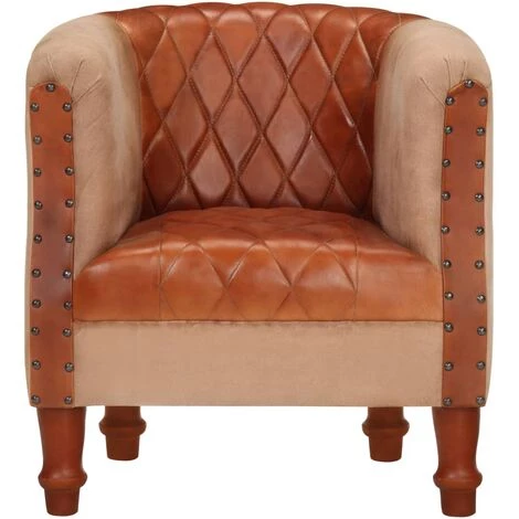 Fauteuil Cuir Véritable Et Bois De Manguier Massif Marron VidaXL 4 Fauteuil Cuir Véritable Et Bois De Manguier Massif Marron VidaXL – Image 2
