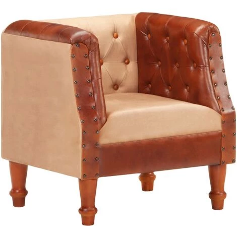 Fauteuil Cuir Véritable Et Bois De Manguier Massif Marron VidaXL 3 Fauteuil Cuir Véritable Et Bois De Manguier Massif Marron VidaXL