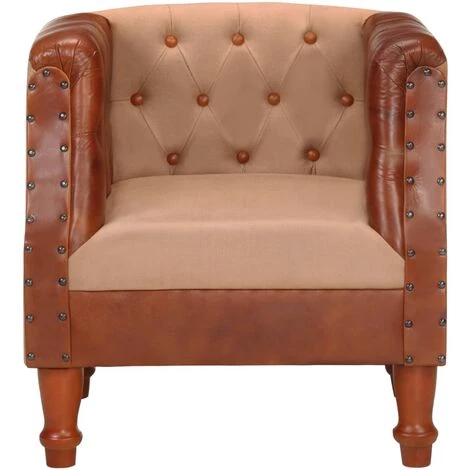 Fauteuil Cuir Véritable Et Bois De Manguier Massif Marron VidaXL 4 Fauteuil Cuir Véritable Et Bois De Manguier Massif Marron VidaXL – Image 2