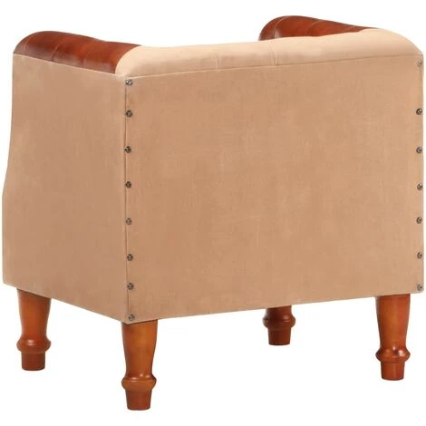 Fauteuil Cuir Véritable Et Bois De Manguier Massif Marron VidaXL 6 Fauteuil Cuir Véritable Et Bois De Manguier Massif Marron VidaXL – Image 4