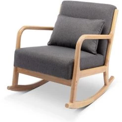 ALICE'S GARDEN Fauteuil à Bascule Design En Bois Et Tissu, 1 Place, Rocking Chair Scandinave En Polyester Gris Foncé - Gris Foncé -Pas Cher Fauteuil Magasin 31846205 3