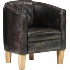 ASUPERMALL Fauteuil Gris Cuir Veritable