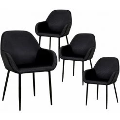 ALTOBUY ALESSIA - Lot De 4 Fauteuils Velours Côtelé Noir - Noir