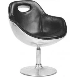 AVIATOR STYLE Fauteuil Tulipe Aviator Cuir Premium Noir - Aluminium, Cuir, Metal, Cuir - Noir