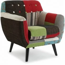 Versa Green Patchwork Fauteuil Pour Salon, Canapé Confortable, 76x63x68cm - Vert