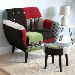 Versa Green Patchwork Fauteuil Pour Salon, Canapé Confortable, 76x63x68cm - Vert -Pas Cher Fauteuil Magasin 32084499 3