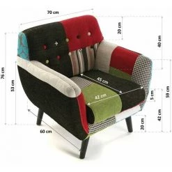 Versa Green Patchwork Fauteuil Pour Salon, Canapé Confortable, 76x63x68cm - Vert -Pas Cher Fauteuil Magasin 32084499 5