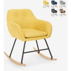 Pas Cher Fauteuil Magasin 8 AHD AMAZING HOME DESIGN Chaise à Bascule En Tissu Patchwork Design Moderne Woodpecker | Jaune