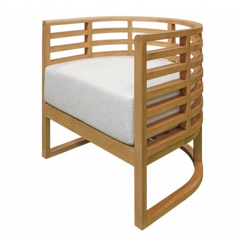 MEUBLETMOI Fauteuil De Jardin Arrondi En Teck Avec Coussin épais Gris - CLEO 1704 - Bois 3 MEUBLETMOI Fauteuil De Jardin Arrondi En Teck Avec Coussin épais Gris - CLEO 1704 - Bois