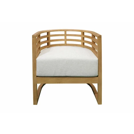 MEUBLETMOI Fauteuil De Jardin Arrondi En Teck Avec Coussin épais Gris - CLEO 1704 - Bois 4 MEUBLETMOI Fauteuil De Jardin Arrondi En Teck Avec Coussin épais Gris - CLEO 1704 - Bois – Image 2