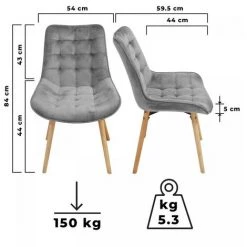 ECOMSOF Chaise De Salle à Manger Scandinave En Velours Pieds En Bois Hêtre Rétro Salon Chambre Cuisine Lot De 2/4/6/8 Gris - Lot De 4 -Pas Cher Fauteuil Magasin 32918482 2