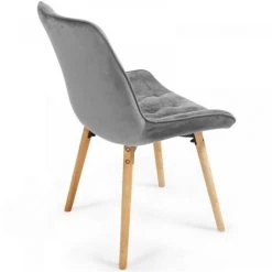 ECOMSOF Chaise De Salle à Manger Scandinave En Velours Pieds En Bois Hêtre Rétro Salon Chambre Cuisine Lot De 2/4/6/8 Gris - Lot De 4 -Pas Cher Fauteuil Magasin 32918482 4