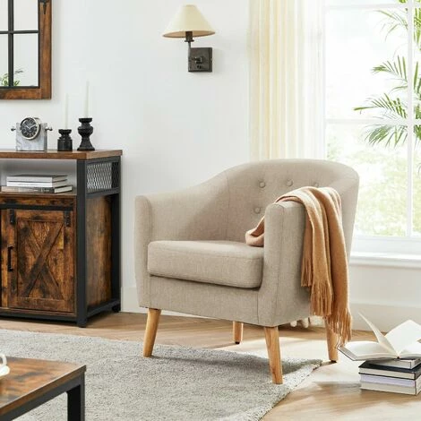 VASAGLE Fauteuil, Chaise D’appoint En Tissu, Siège Avec Assise Rembourré, Pieds En Bois Massif, Pour Salon, Salle à Manger, Chambre D'amis, Bureau, Beige Par SONGMICS LAC005M01 5 VASAGLE Fauteuil, Chaise D’appoint En Tissu, Siège Avec Assise Rembourré, Pieds En Bois Massif, Pour Salon, Salle à Manger, Chambre D'amis, Bureau, Beige Par SONGMICS LAC005M01 – Image 3