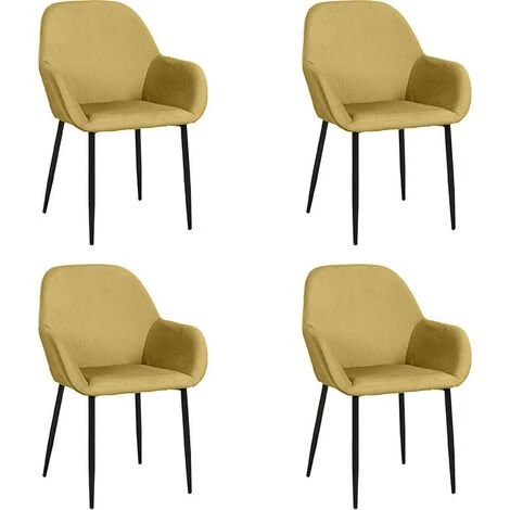 THE HOME DECO FACTORY Lot De 4 Fauteuils Velours Côtelé Giulia Jaune Home Deco Factory 3 THE HOME DECO FACTORY Lot De 4 Fauteuils Velours Côtelé Giulia Jaune Home Deco Factory