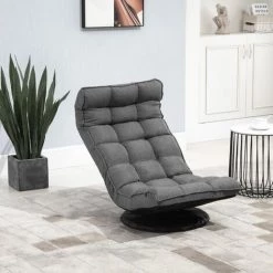 HOMCOM Fauteuil Lounge Design Capitonné Inclinaison Dossier Et Tétière Réglable Pivotant 360° Revêtement Lin Gris Chiné - Gris -Pas Cher Fauteuil Magasin 33442118 4