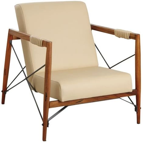 AUBRY GASPARD Fauteuil En Bois De Suar Massif Et Métal Beige - Beige 3 AUBRY GASPARD Fauteuil En Bois De Suar Massif Et Métal Beige - Beige