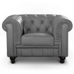 Paris Prix - Fauteuil Design "chesterfield" 110cm Gris