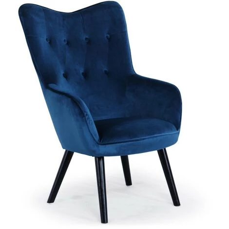 Paris Prix - Fauteuil Scandinave Velours "vianey" 67cm Bleu 3 Paris Prix - Fauteuil Scandinave Velours "vianey" 67cm Bleu